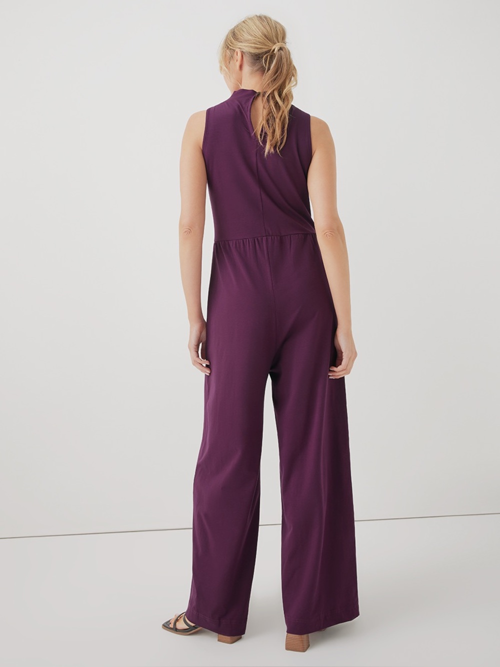 ‼️EUC: Pact Organic Women’s Plum Fit & Flare Cowl Neck Jumpsuit - S - Picture 3 of 9
